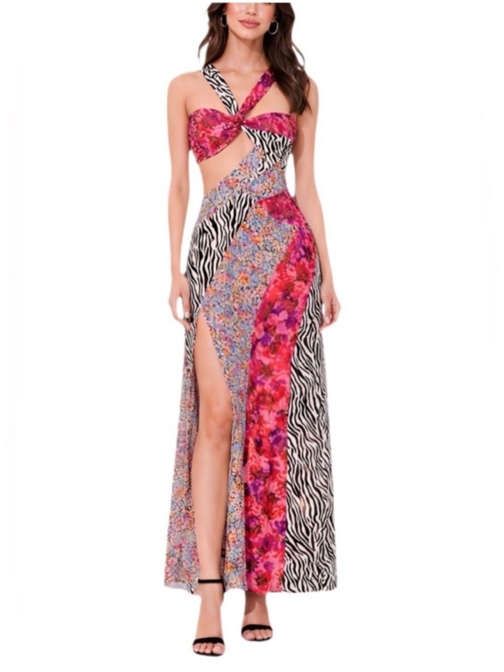 For Love And Lemons Pink Multi-Print Cutout Maxi Dress